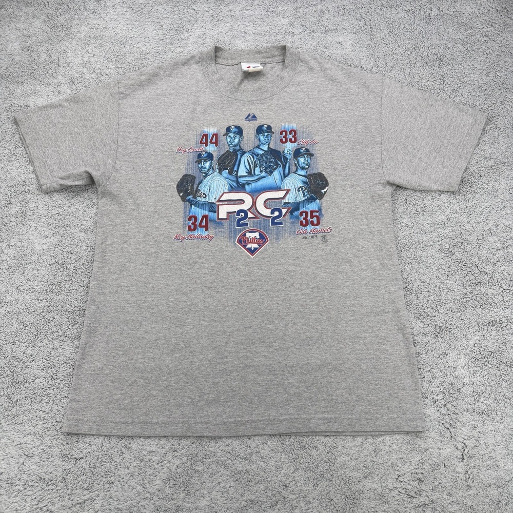 Philadelphia Phillies Shirt Mens Large Gray Oswalt Halladay Lee Hamels Majestic